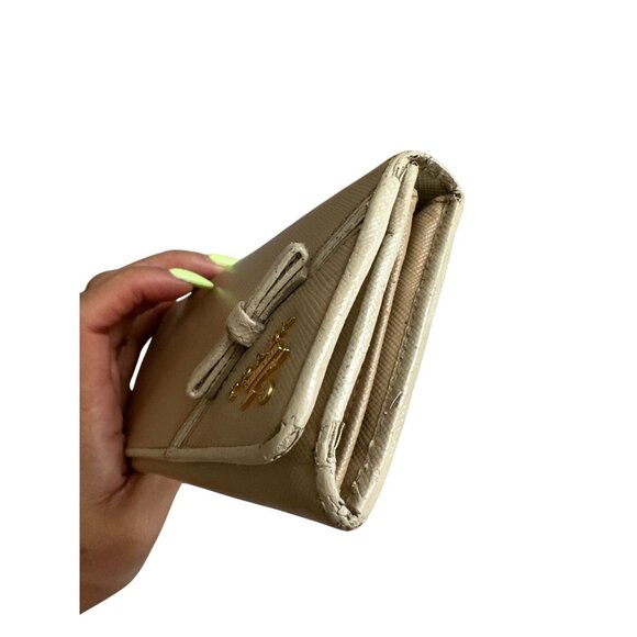 PRADA Tan Cream Saffiano Leather Bow Clutch Wallet w/ Dustbag - Picture 10 of 10